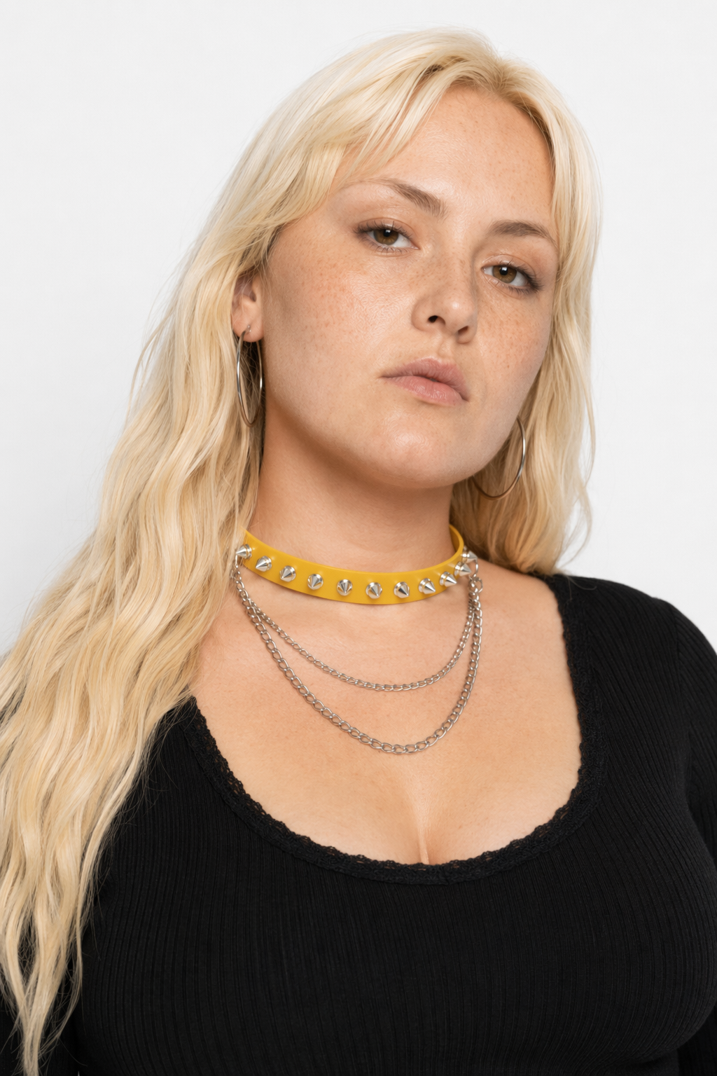 Studded Chain Leather Choker Yellow