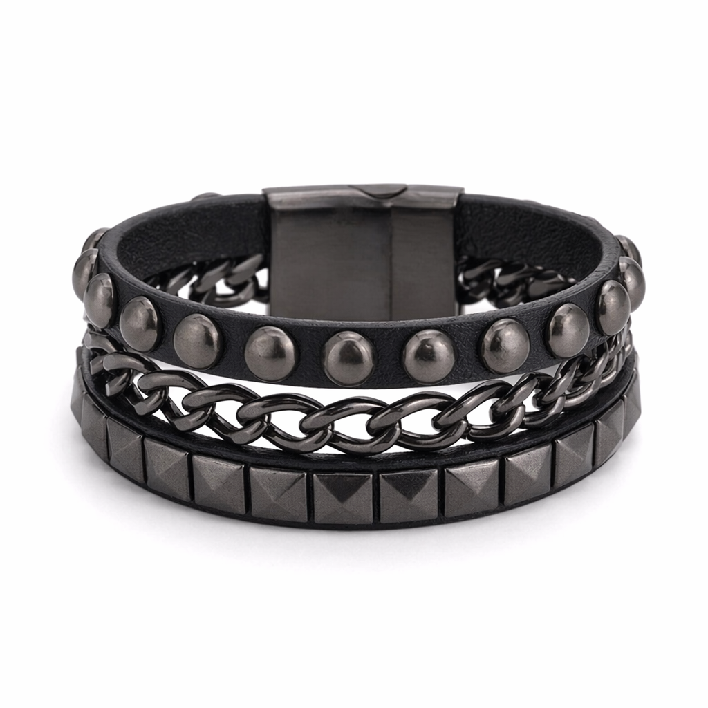 "Silver Heart Goth Chain Bracelet" BR5558A black
