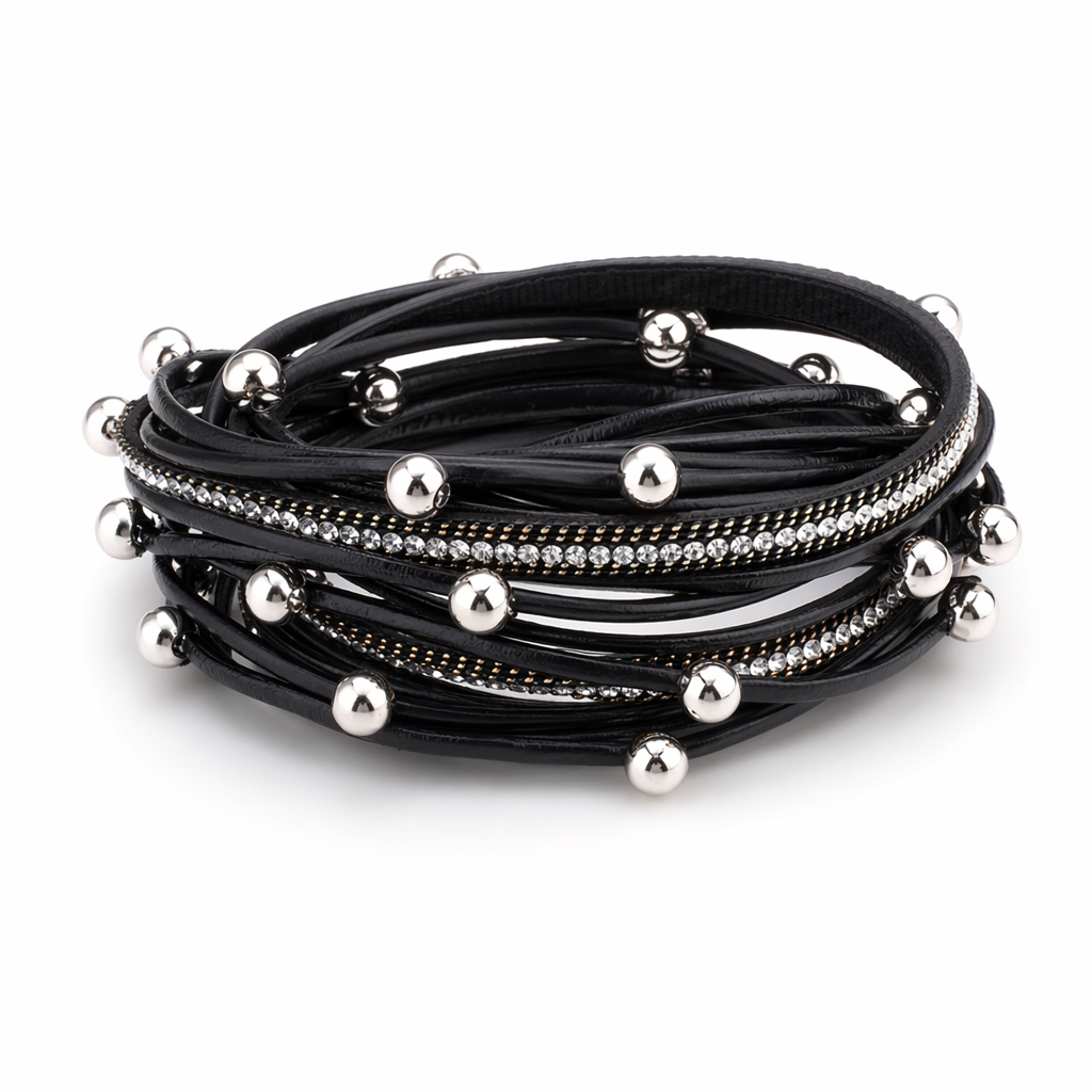 Silver Black Beaded Rope Bracelet Black