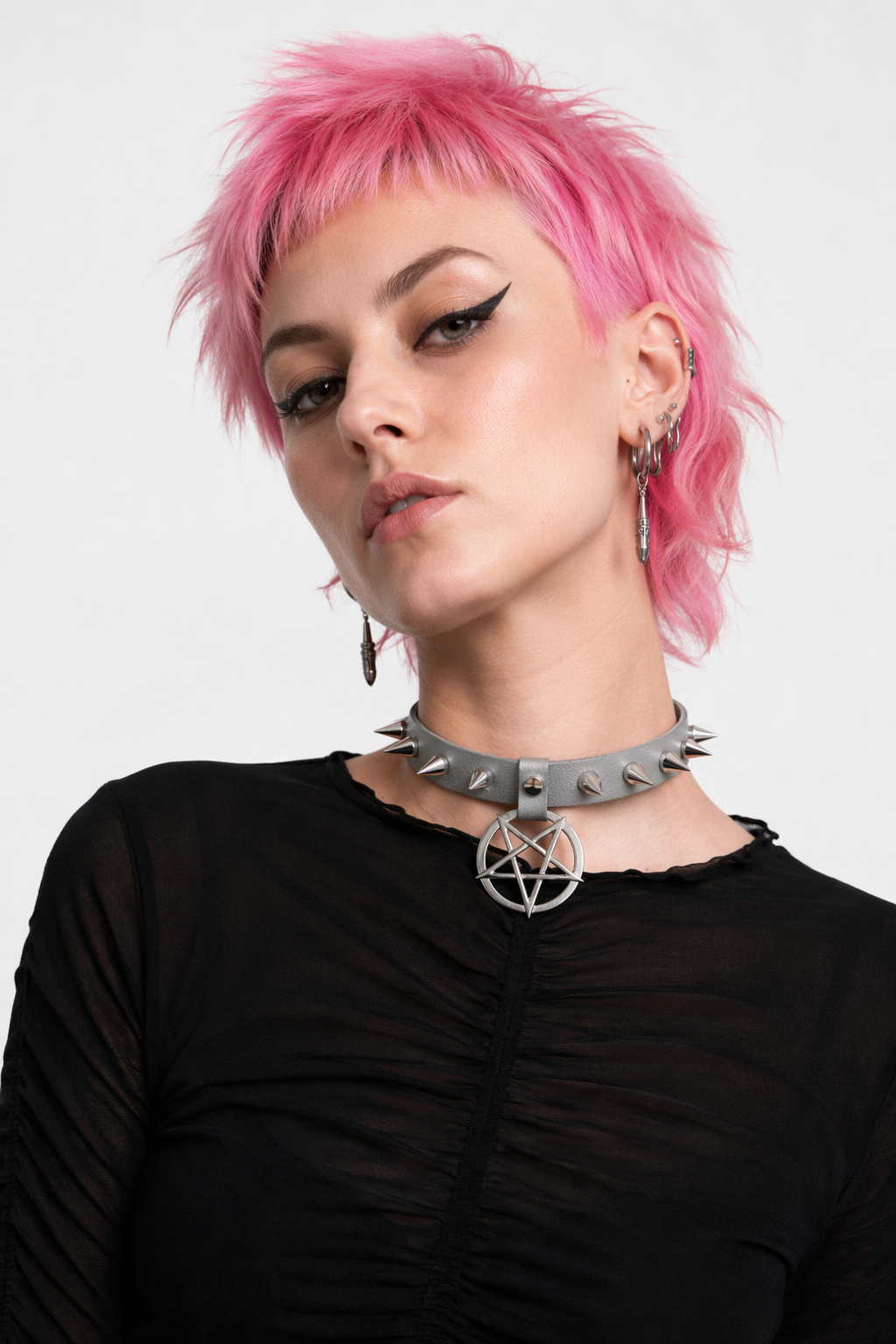 Alt Gothic Spike Choker - Darkest Depths silver color