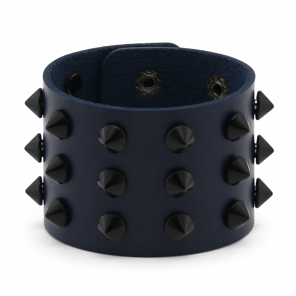 Colorful Spike Leather Bracelet Navy