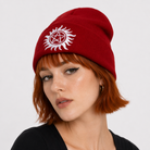 Black/Red Flame Pentagram Beanie Red