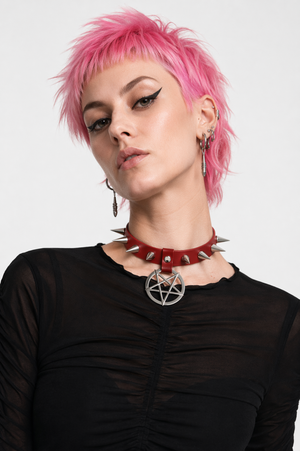 Alt Gothic Spike Choker - Darkest Depths red