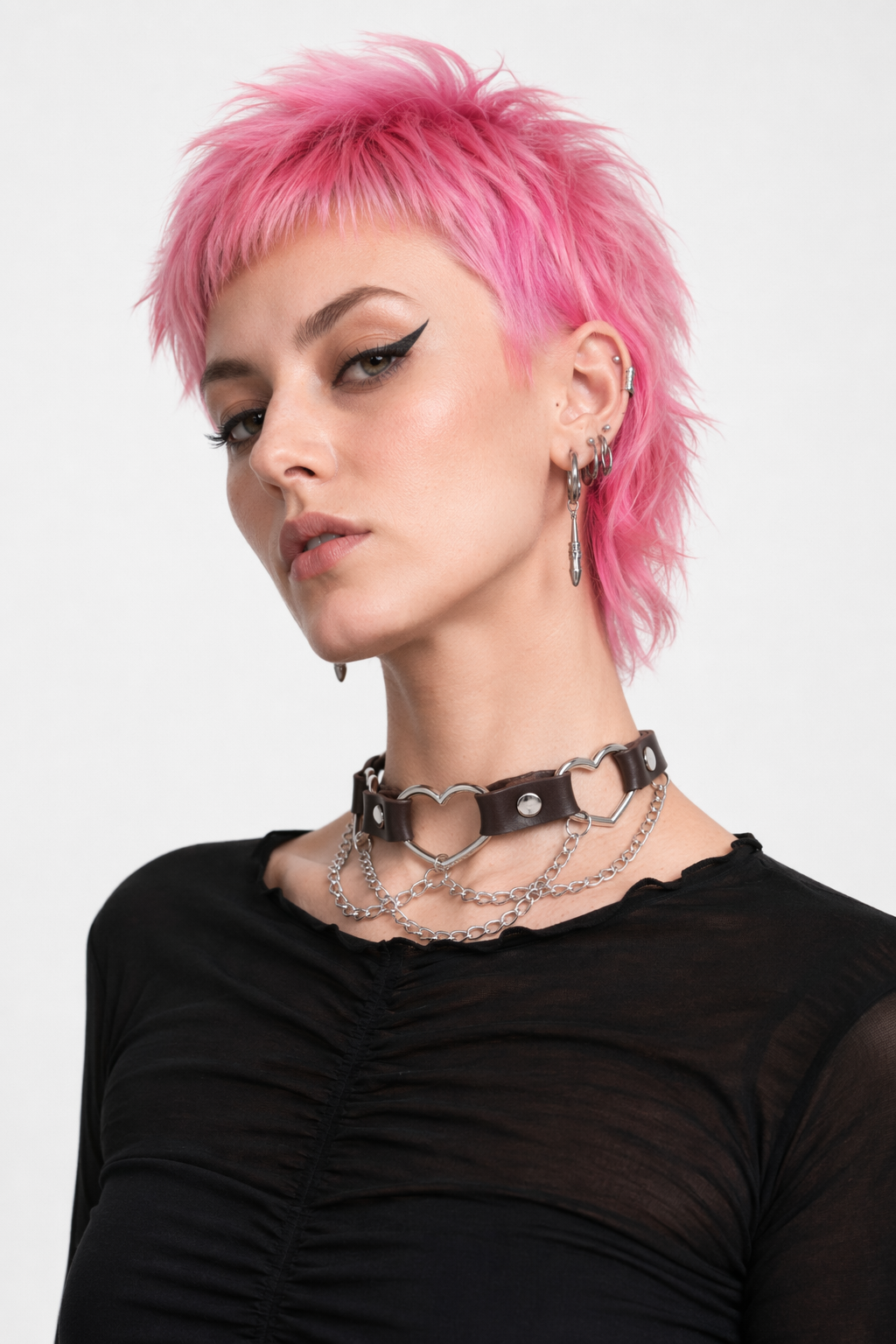 Faux Leather Heart Chain Choker' coffee