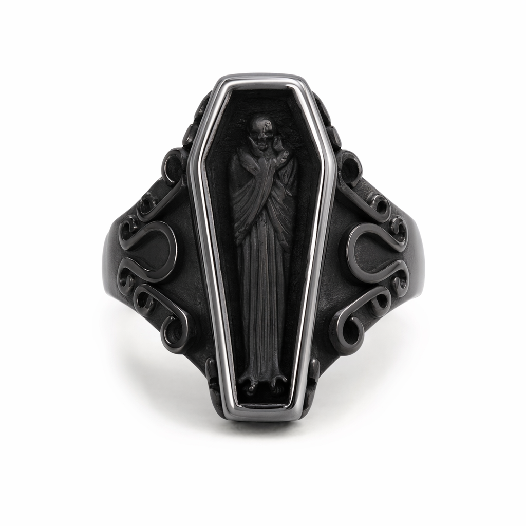 Black Steel Coffin Ring 8