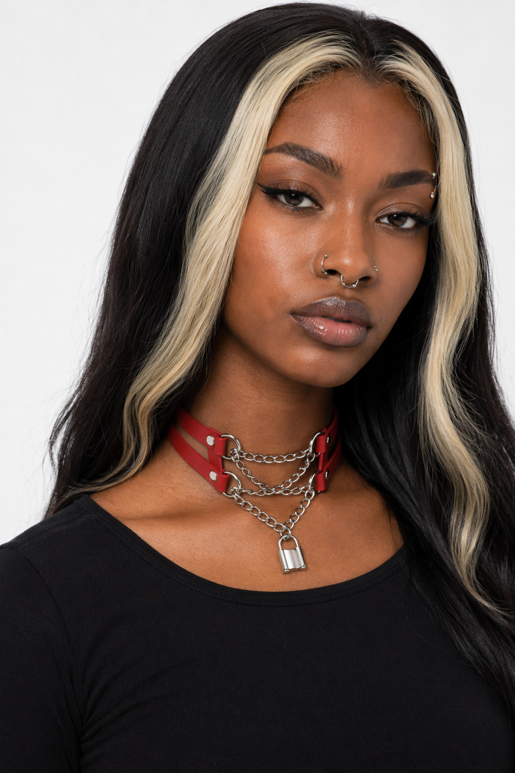 Leather Chain Choker red