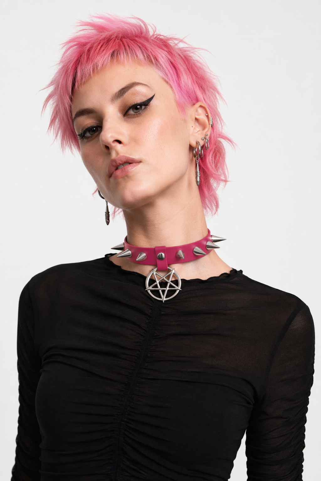 Alt Gothic Spike Choker - Darkest Depths rose red