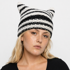 Devilish Striped Harajuku Cat Beanie Black white striped