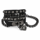 "Silver Heart Goth Chain Bracelet" BR035A black