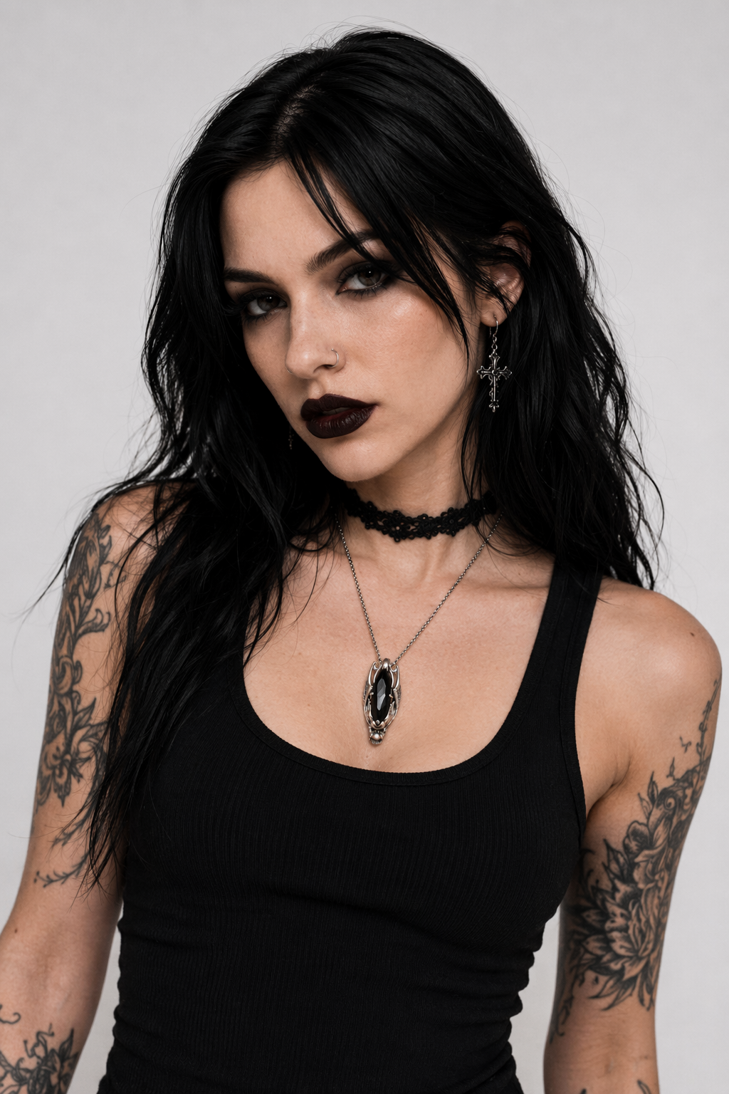 Savage Crystal Bat Necklace Black stone