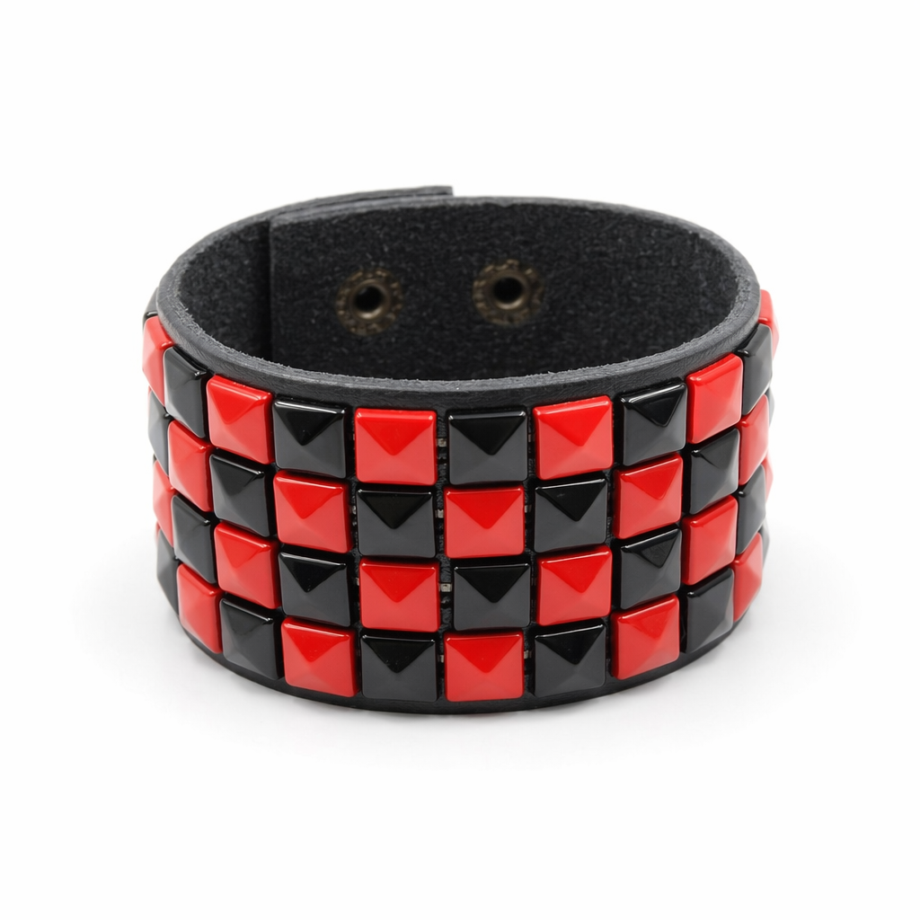 Studded PU Bracelet red black