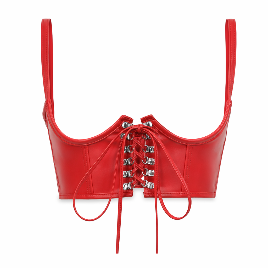 Black or Red Lace-Up Corset Belt Red 1
