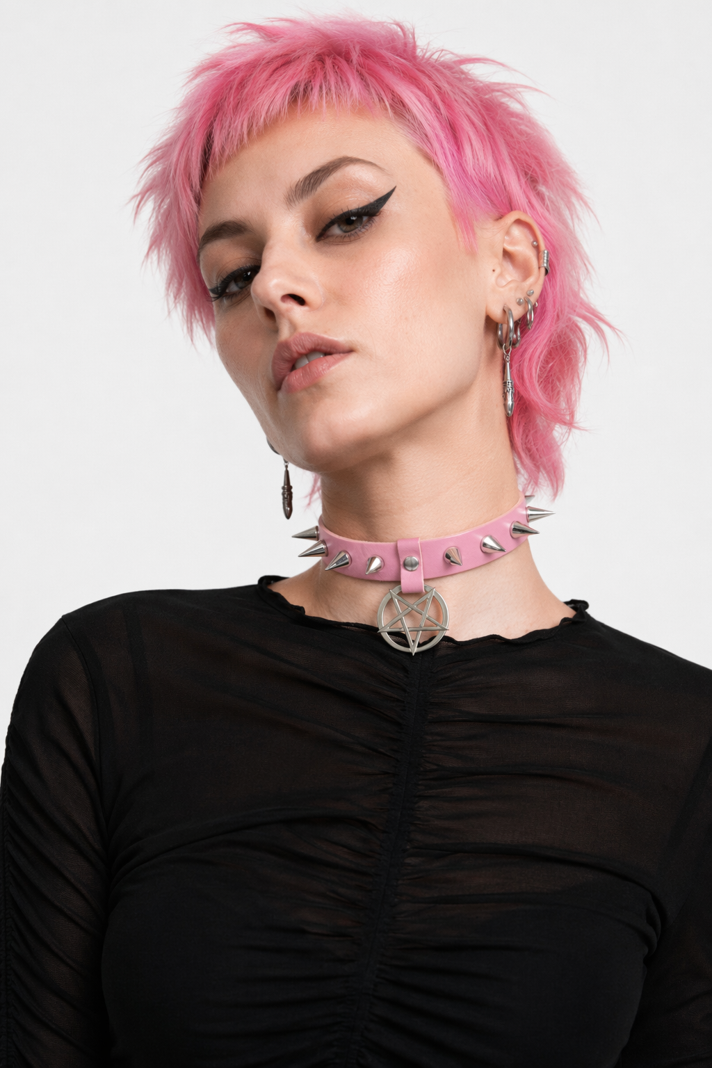 Alt Gothic Spike Choker - Darkest Depths pink