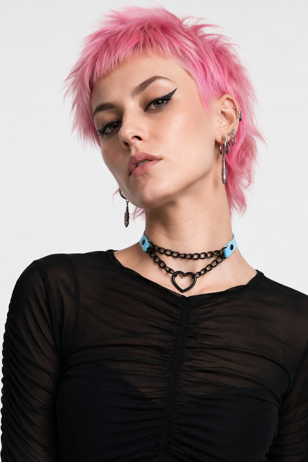 Black Goth Heart Choker - 16 Colors Sky Blue