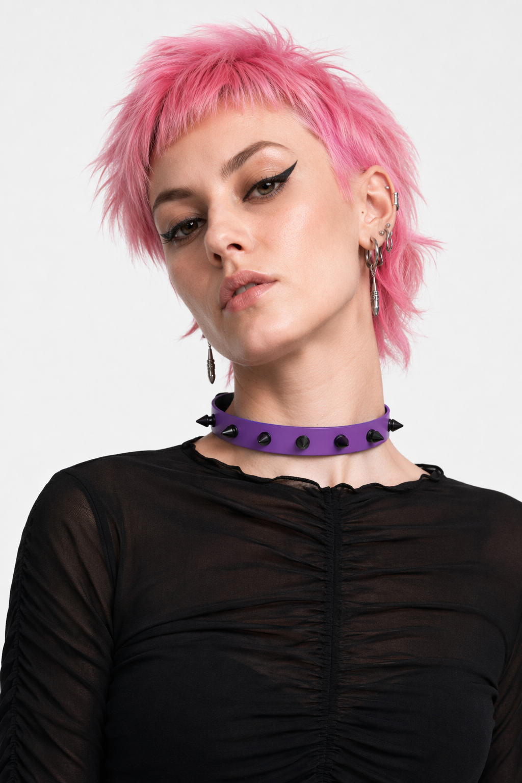 Hellboy's Spiky Black Leather Choker purple
