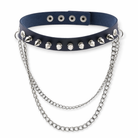 Studded Chain Leather Choker Dark Blue