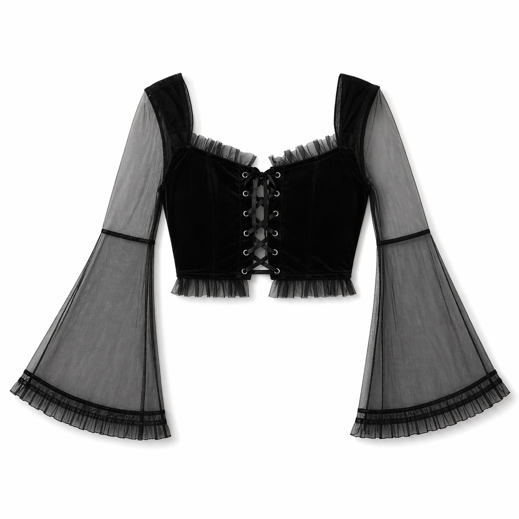 Black Mesh Crop Top Black