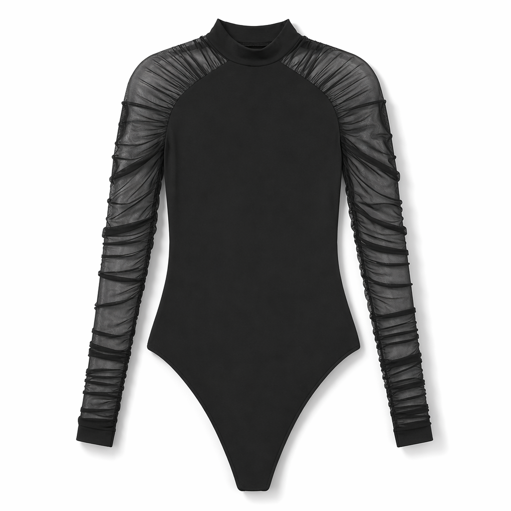 "Solace's Chic Black Turtleneck Bodysuit" Black