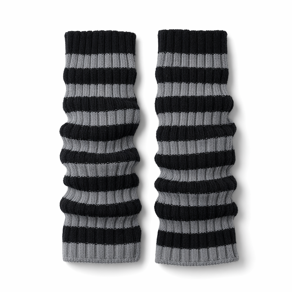 Striped Leg Warmers: Grey & Black. Default Title