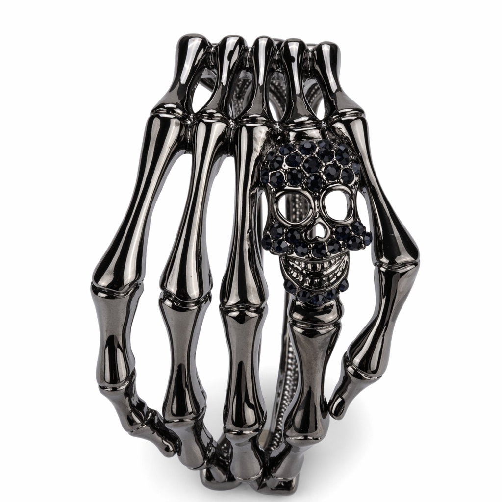 Skull Bone Bracelet gun blue crystal