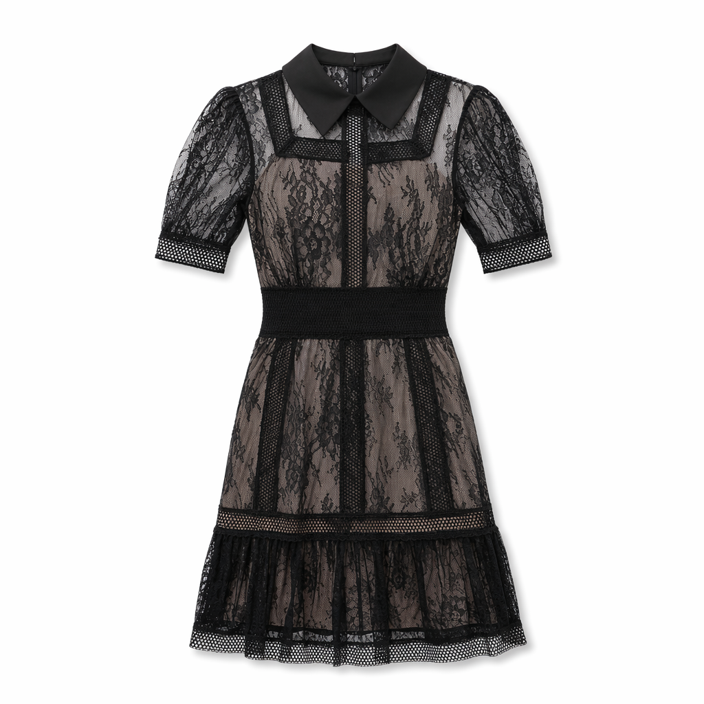 Black Mesh Lace Dress Black