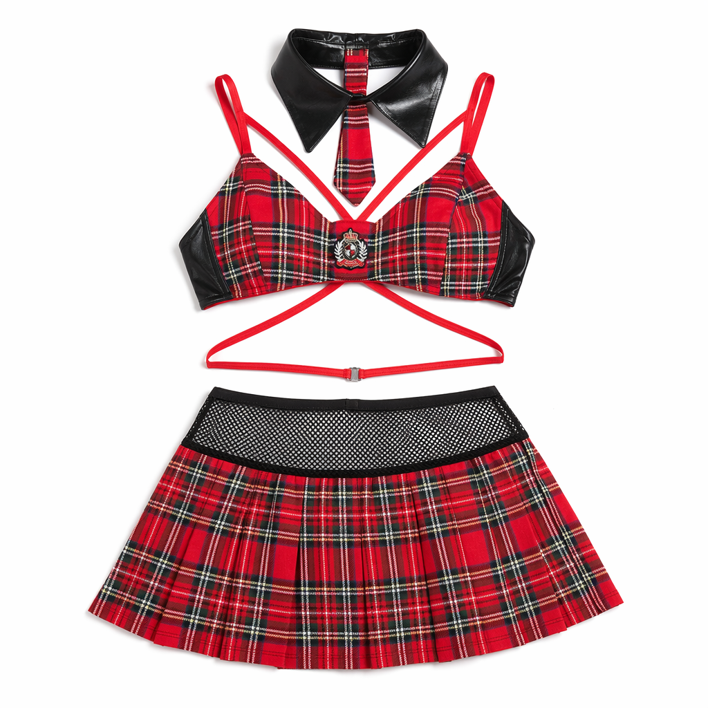 Red Plaid Skirt Set Red
