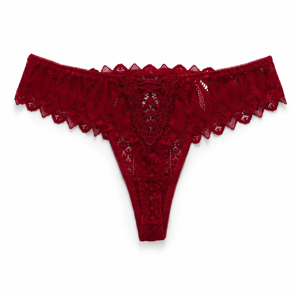 Cute Lace Black Undies Wine Red