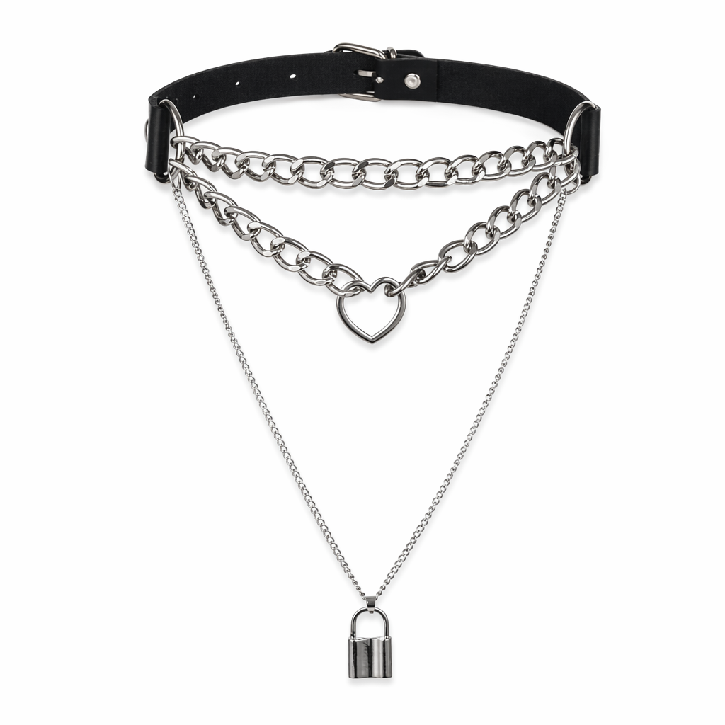 Destiny' Black Goth Padlock Heart Chain Choker Default Title