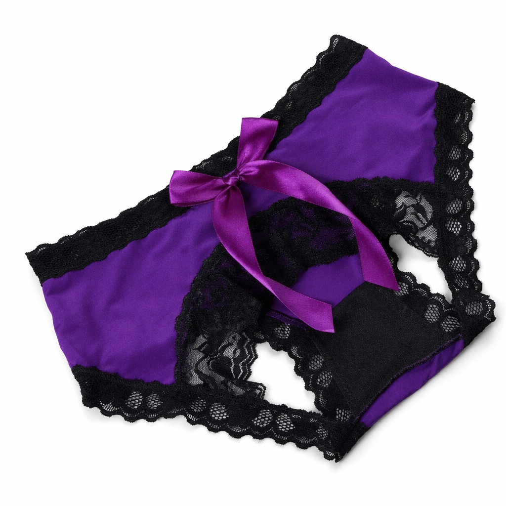Crotchless Bow Underwear - Easy Access Purple