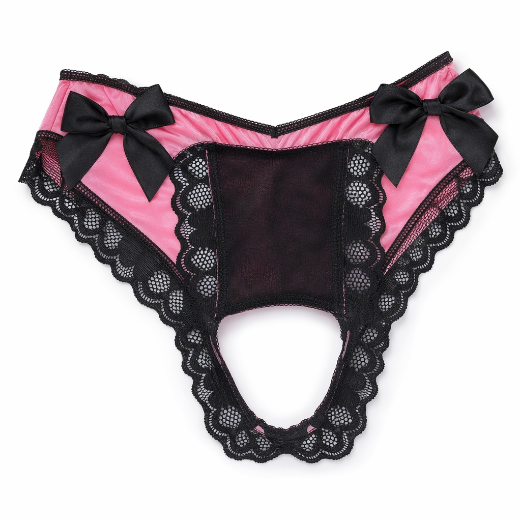 Crotchless Bow Underwear - Easy Access Pink