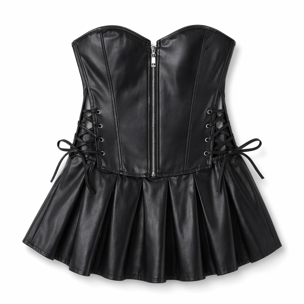 Dark PU Leather Corset Skirt black
