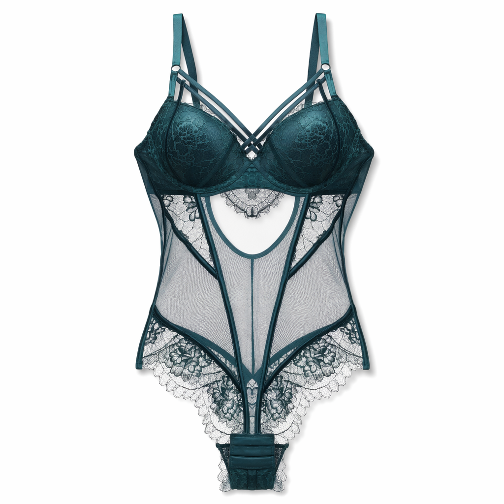 Padded Lace Strap Bodysuit Dark Green