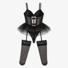 Sheer Black Lace Corset Set. with stocking