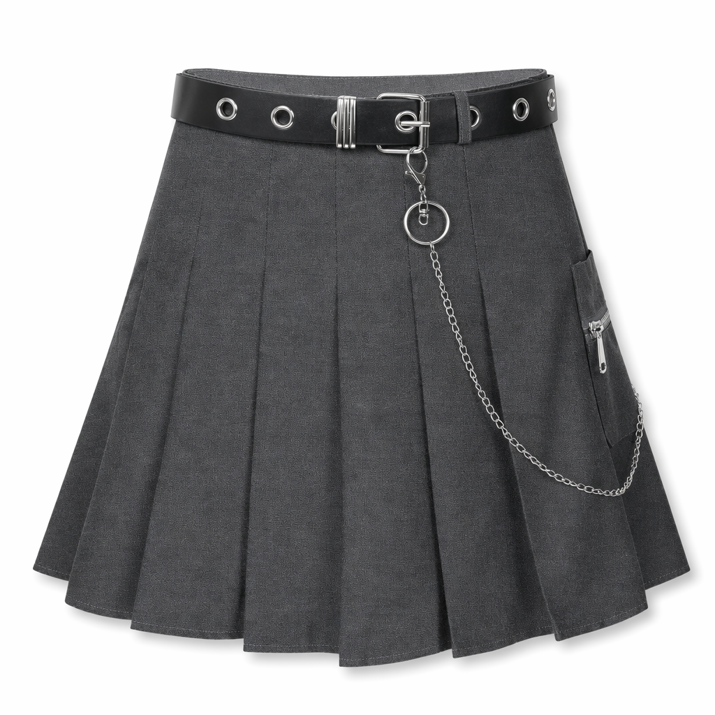 Black Grunge Chain Skirt Grey