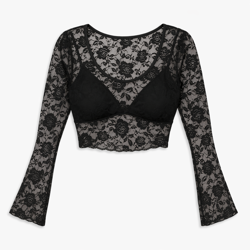 Black Lace Crop Top Black