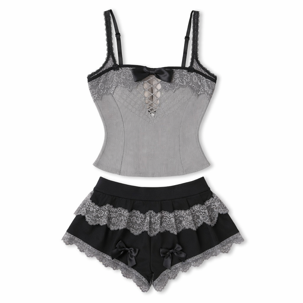 Grey Lolita Top and Skirt Default Title