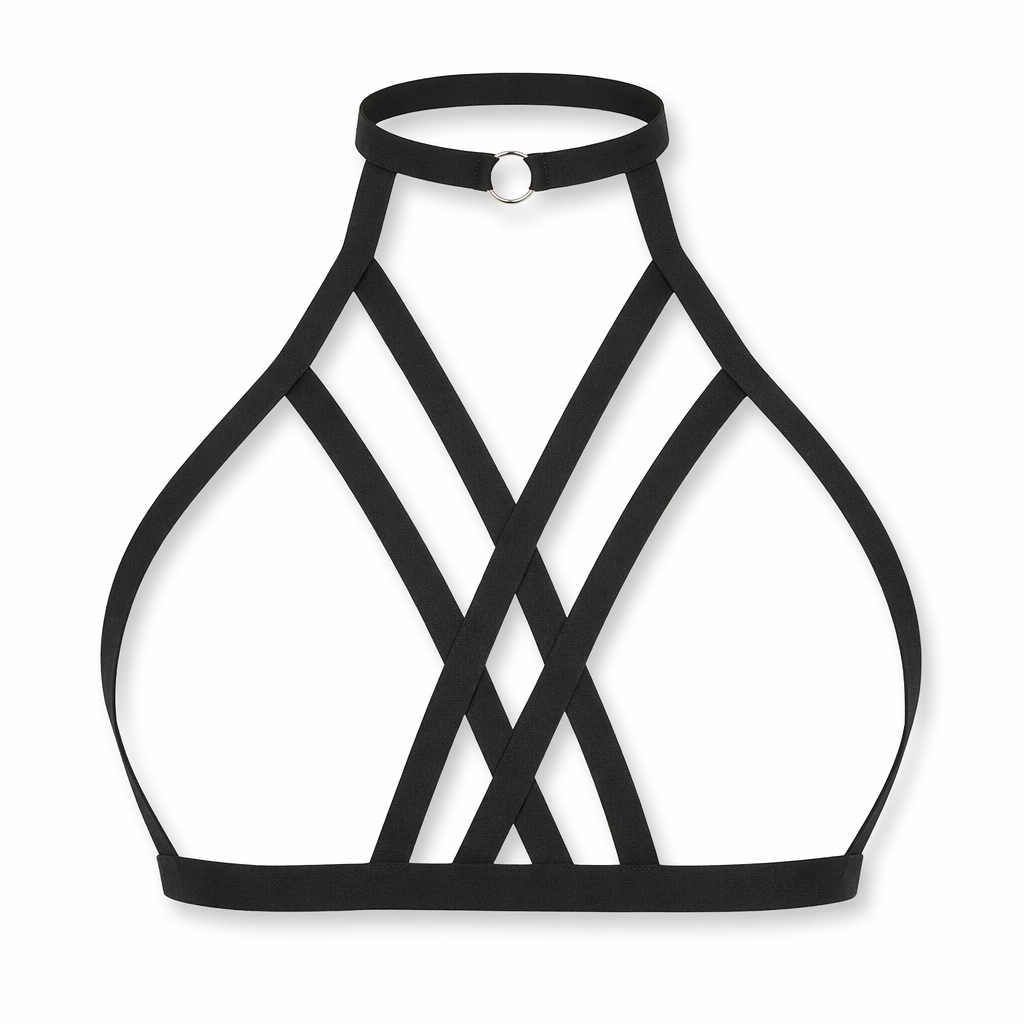Black Sexy Goth Harness Cage Bra Default Title