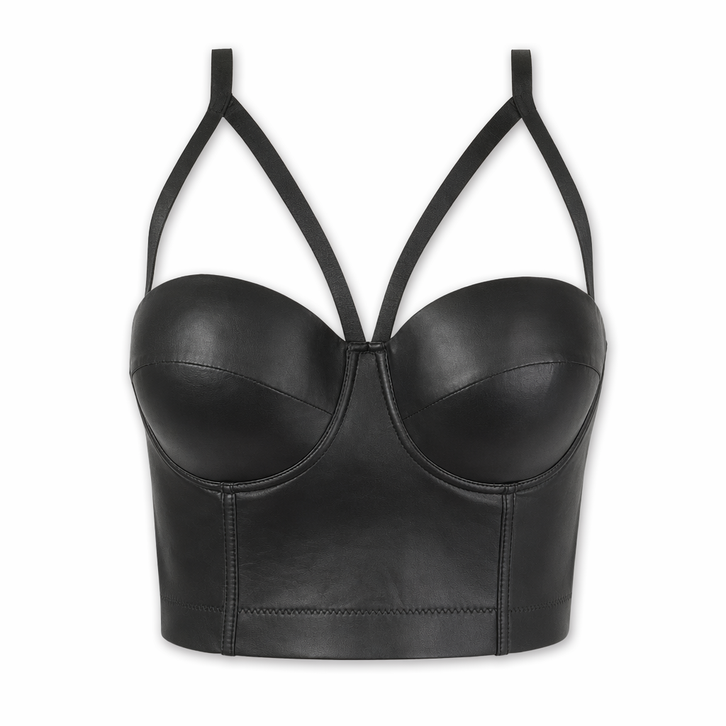 Black Faux Leather Bustier Crop S