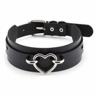 Faux Leather Heart Choker - Love Hurts Silver Black