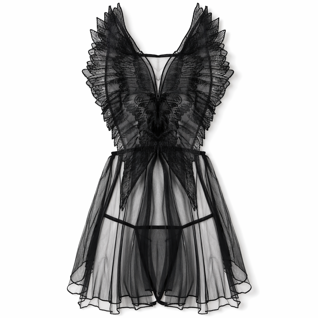 "Devilish Black Mesh Night Dress" Black