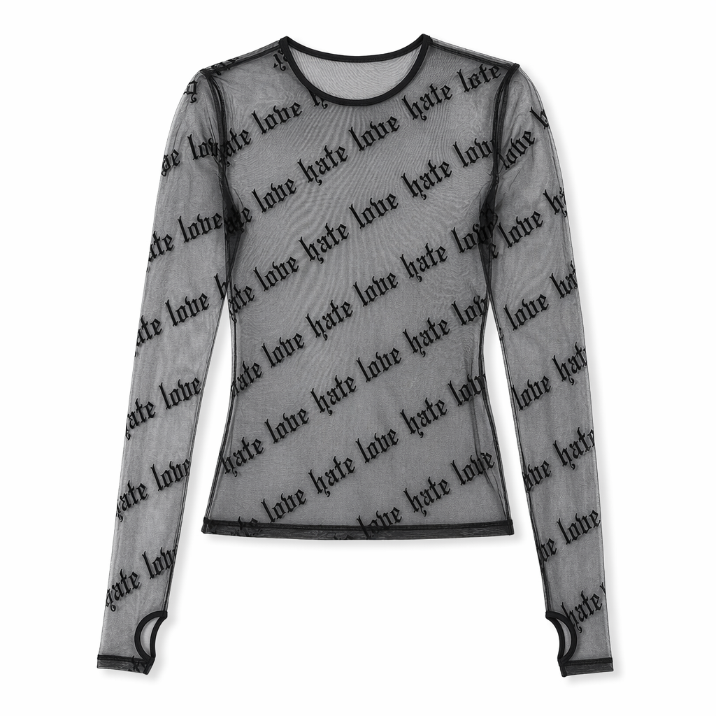 Black Grunge Mesh Top Black T-Shirt
