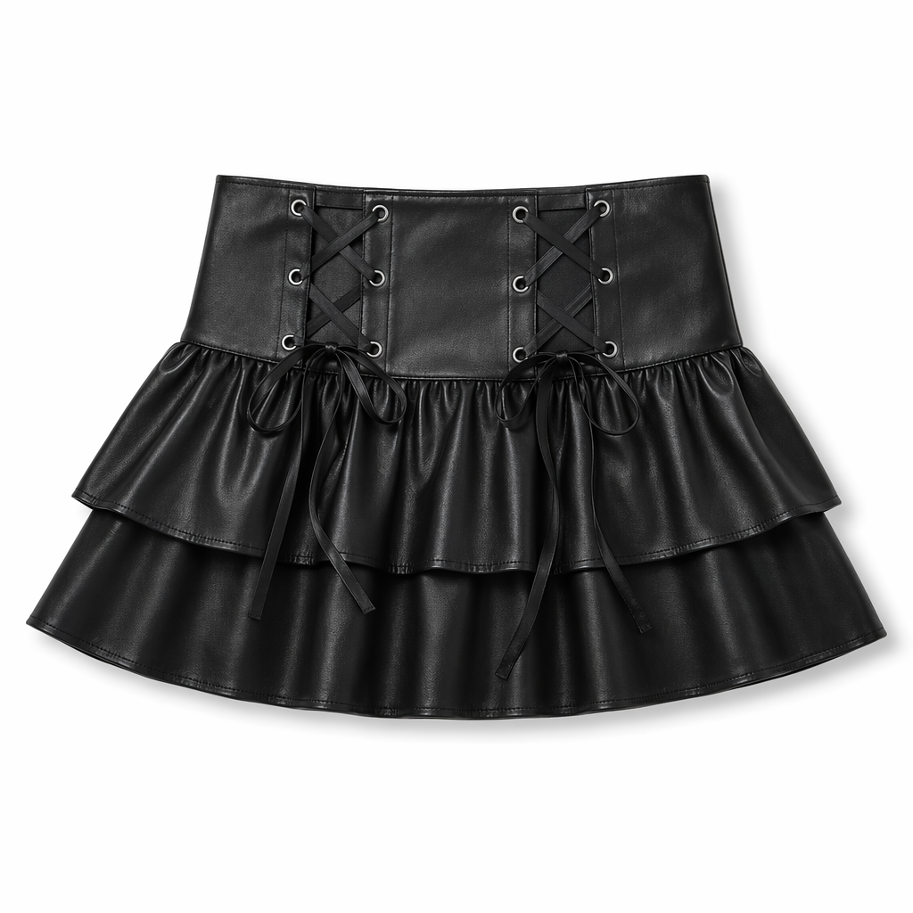 "Black Goth PU Leather Skirt BLACK