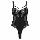 Sexy Black Lace Zipper Bodysuit BLACK