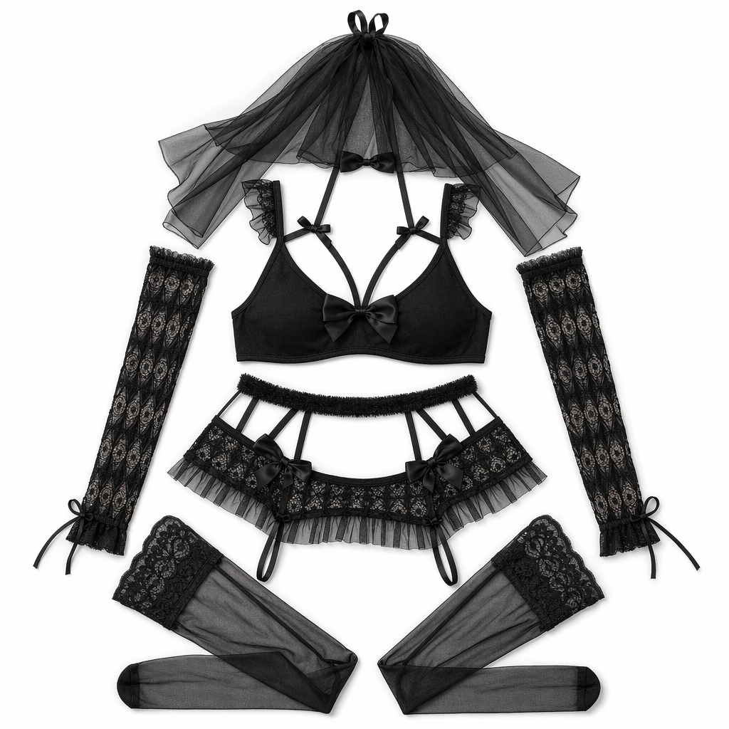 Temptation' Black or white lace gothic underwear set Black With Stocking