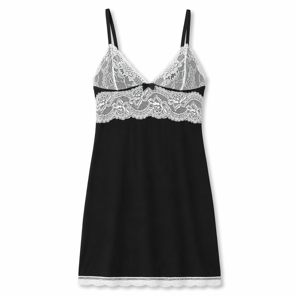 Black Patchwork Lace Dress Black