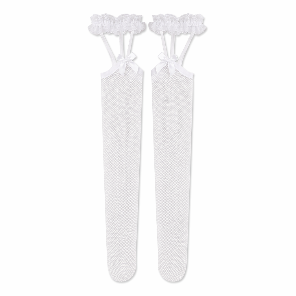 "Black/White Lolita Anime Stockings - Aletta" White