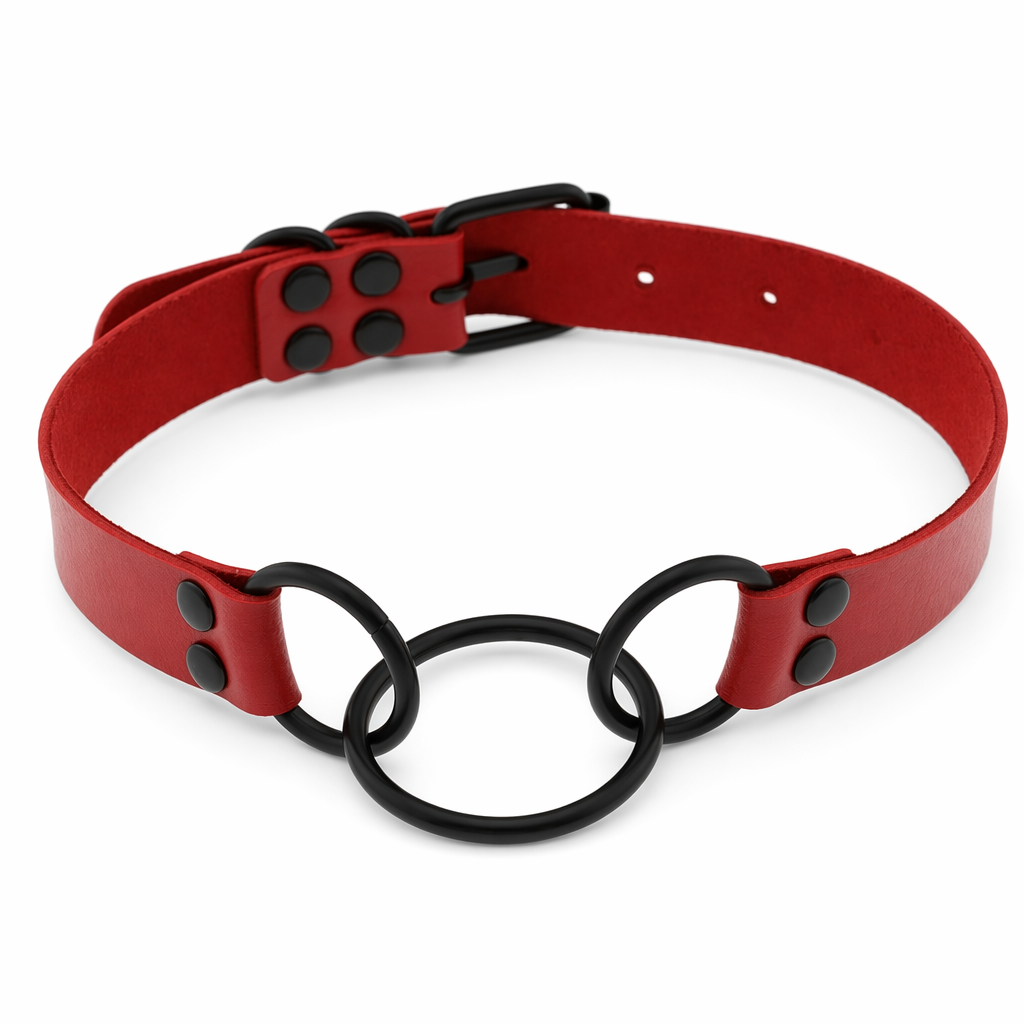 Black Leather Goth Choker red