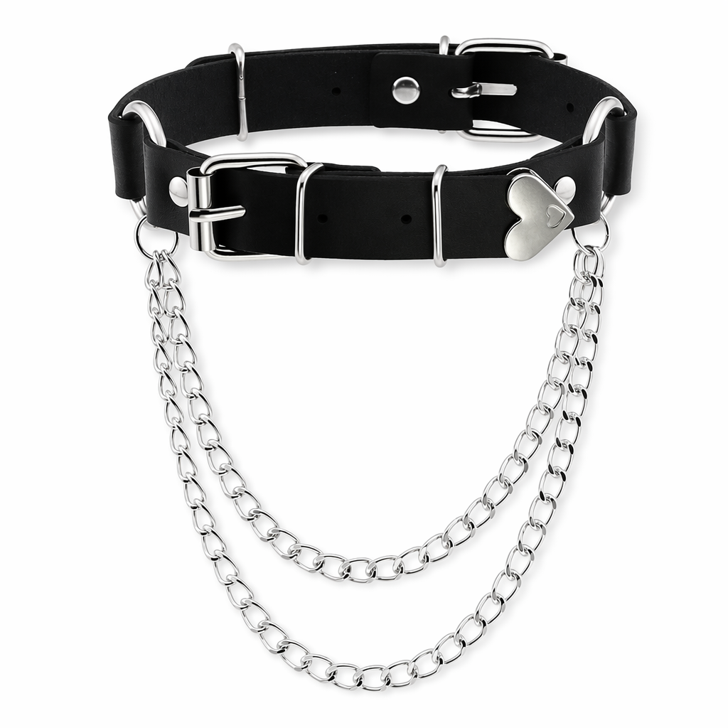 Black Faux Leather Chain Choker' Default Title