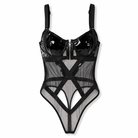 "Mesh Patent Goth Bodysuit" Black
