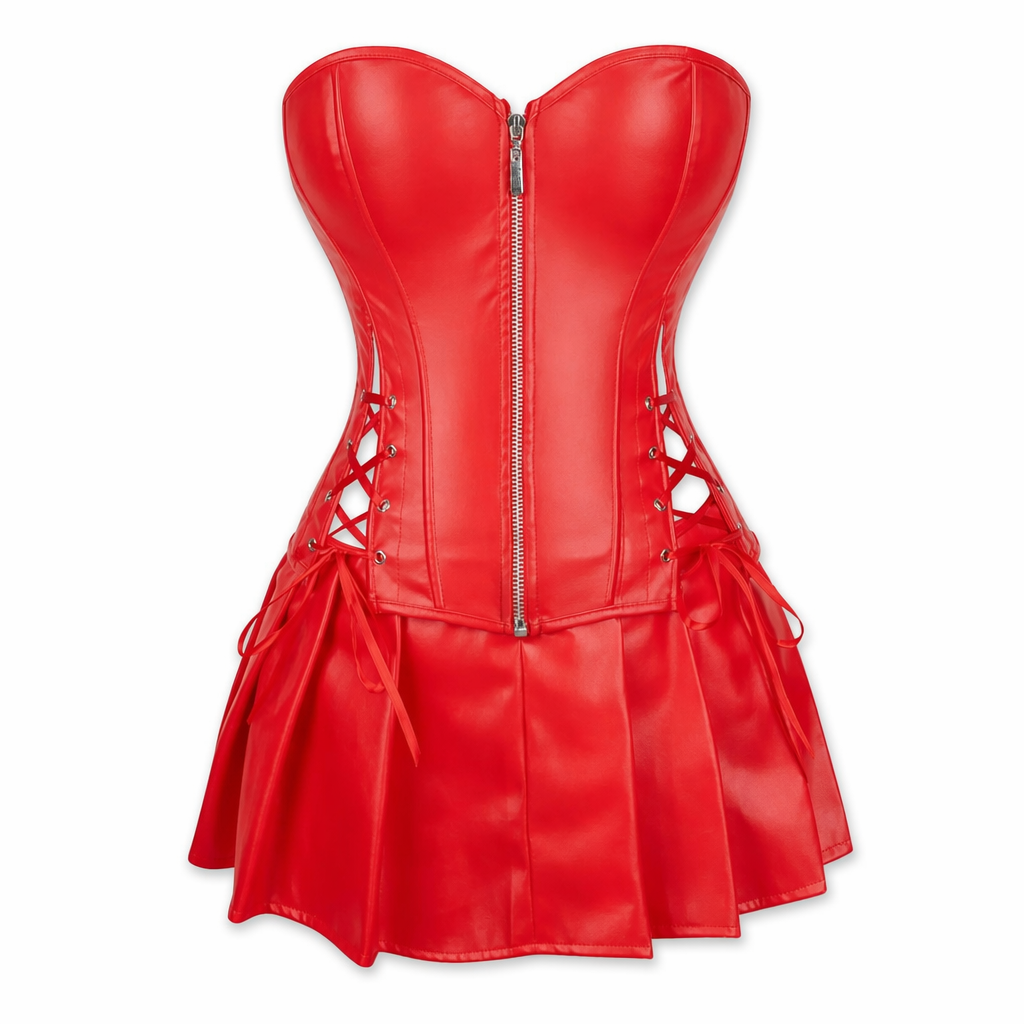 Dark PU Leather Corset Skirt Red